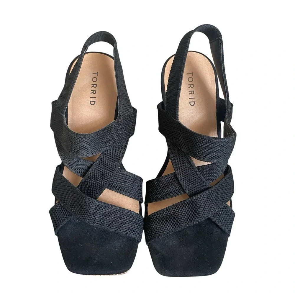 Torrid Platform Chunky Cork Heeled Sandals Size 8.5WW Black Strappy Open Toe